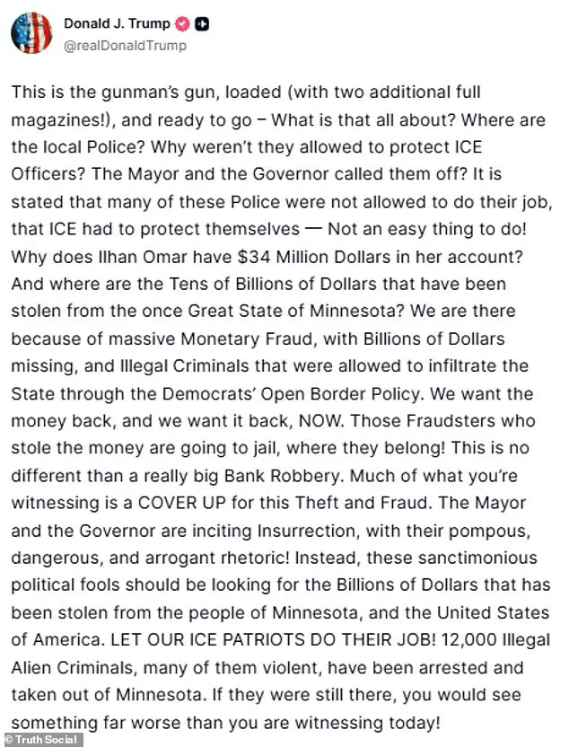 Donald Trump Shares Photo of 'Loaded' Handgun, Accuses Minneapolis Officials of Abandoning Federal Officers After Border Patrol Shooting Incident