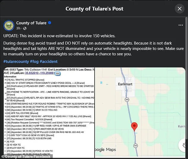 Thick Fog and Chain-Reaction Crash on California Highway 99: Earlimart Incident Leaves Drivers in Disarray