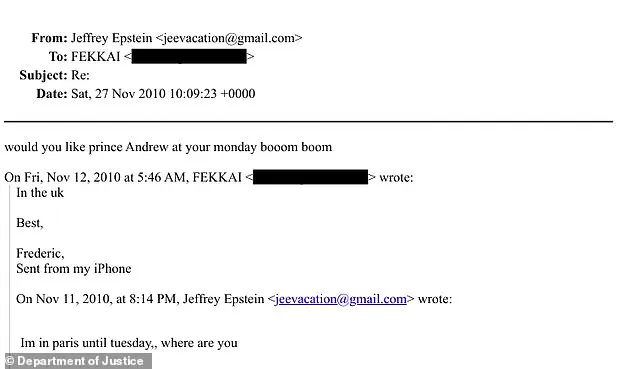 Jeffrey Epstein's 2010 Email Reveals Direct Inquiry About Prince Andrew's 'Monday Boom Boom' – Daily Mail Report