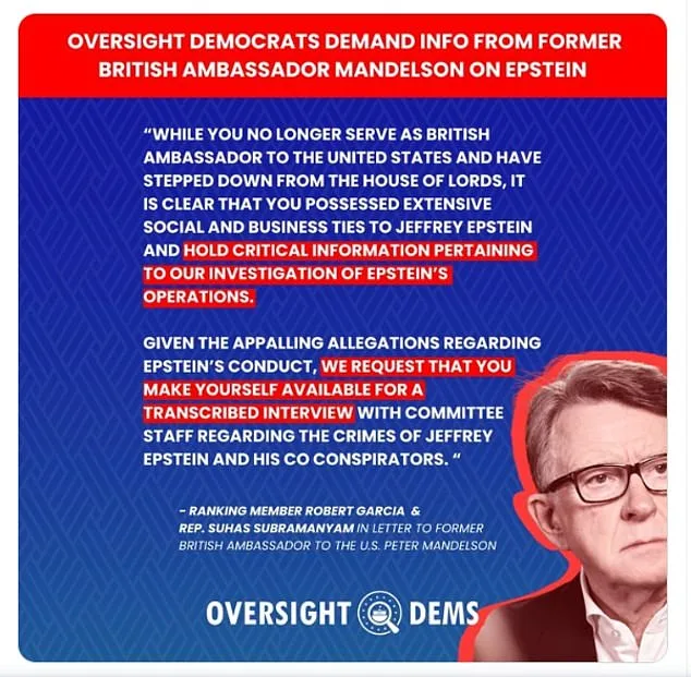 New DOJ Files Reveal Hidden Ties Between Peter Mandelson and Jeffrey Epstein, Sparking Congressional Testimony Demands