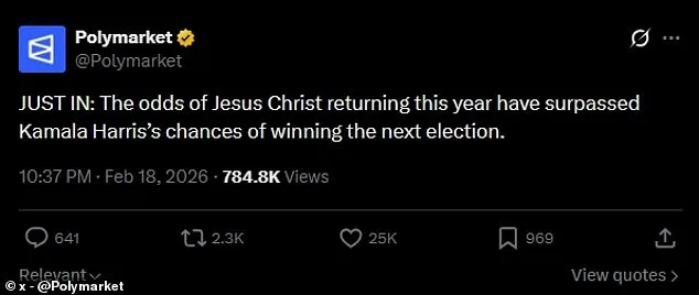 Jesus's Second Coming Odds Outpace Kamala Harris's 2028 Election Chances, Per Polymarket