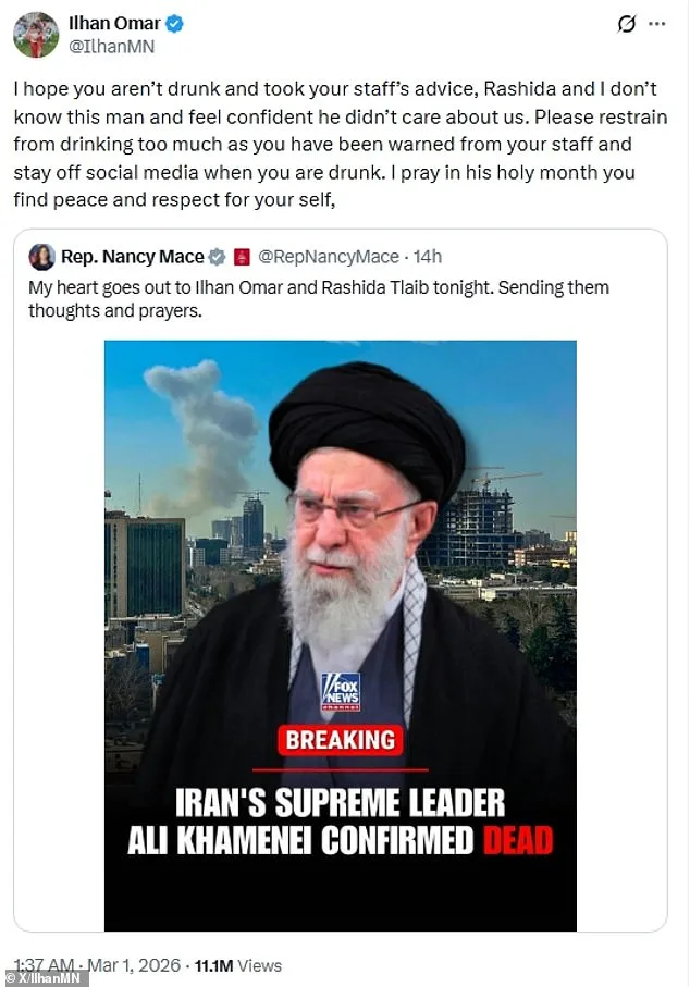 Congresswoman Nancy Mace and Ilhan Omar's Feud Escalates into Personal Attacks, Overshadowing US-Israeli Tensions