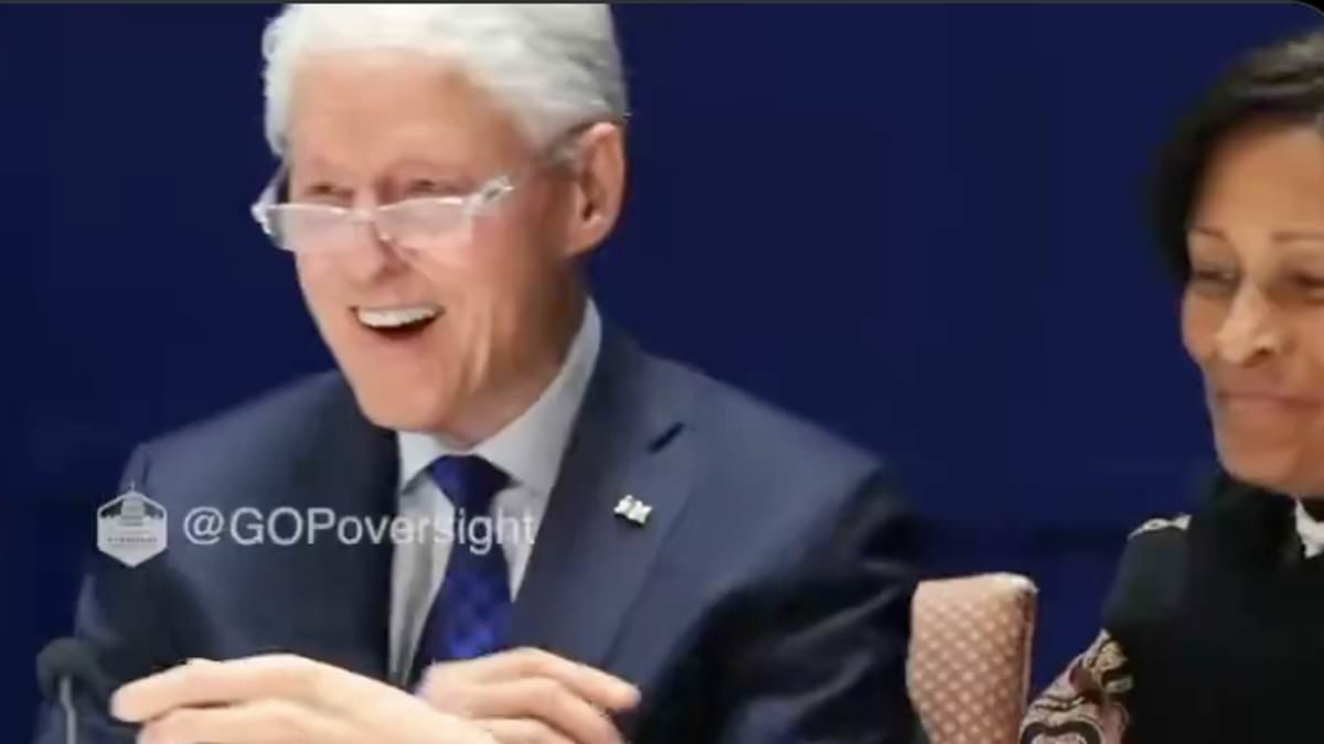 Bill Clinton examines hot tub photo from Epstein files during deposition