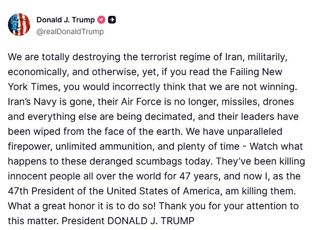 Trump Warns of Imminent Escalation Amid Claims of 'Total Destruction' of Iran's Military