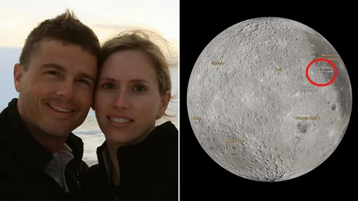 Astronauts honor fallen crewmate's wife by naming lunar crater Carroll.