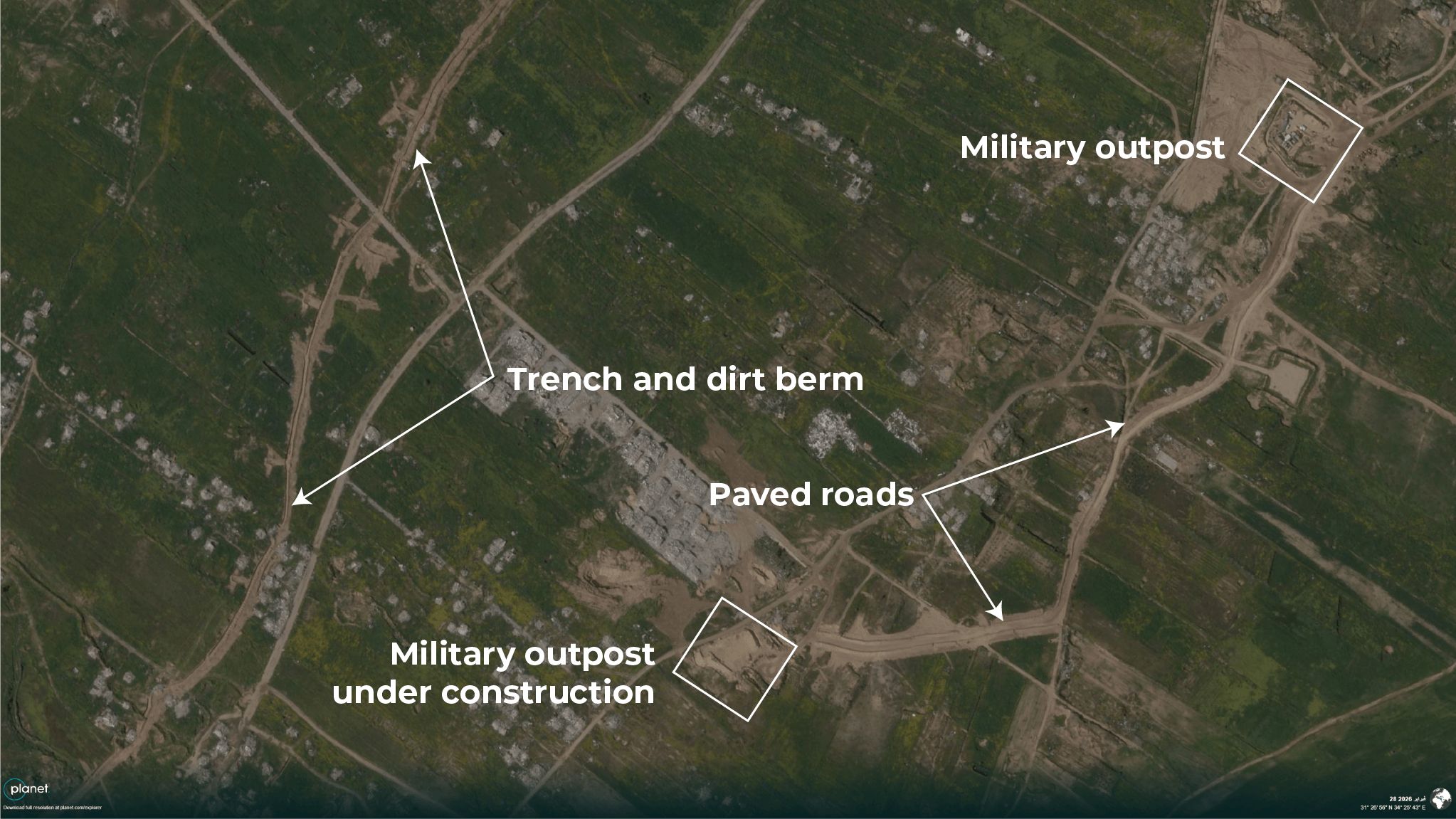 Satellite images reveal Israel expands military sites in Gaza while US reconstruction stalls.