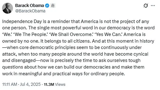 Obama's Fourth of July Message Sparks Renewed Debate on Governance Trajectory