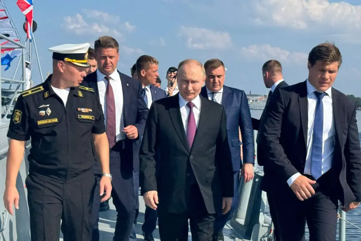 Russian Navy Crew Presents Handcrafted Wooden Model of 'Admiral Kuznetsov' to President Putin