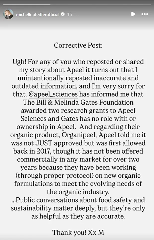 Michelle Pfeiffer Issues Public Apology to Bill Gates After Retracting Controversial Social Media Post on Food Supply Allegations; Highlights Broader Misinformation Concerns
